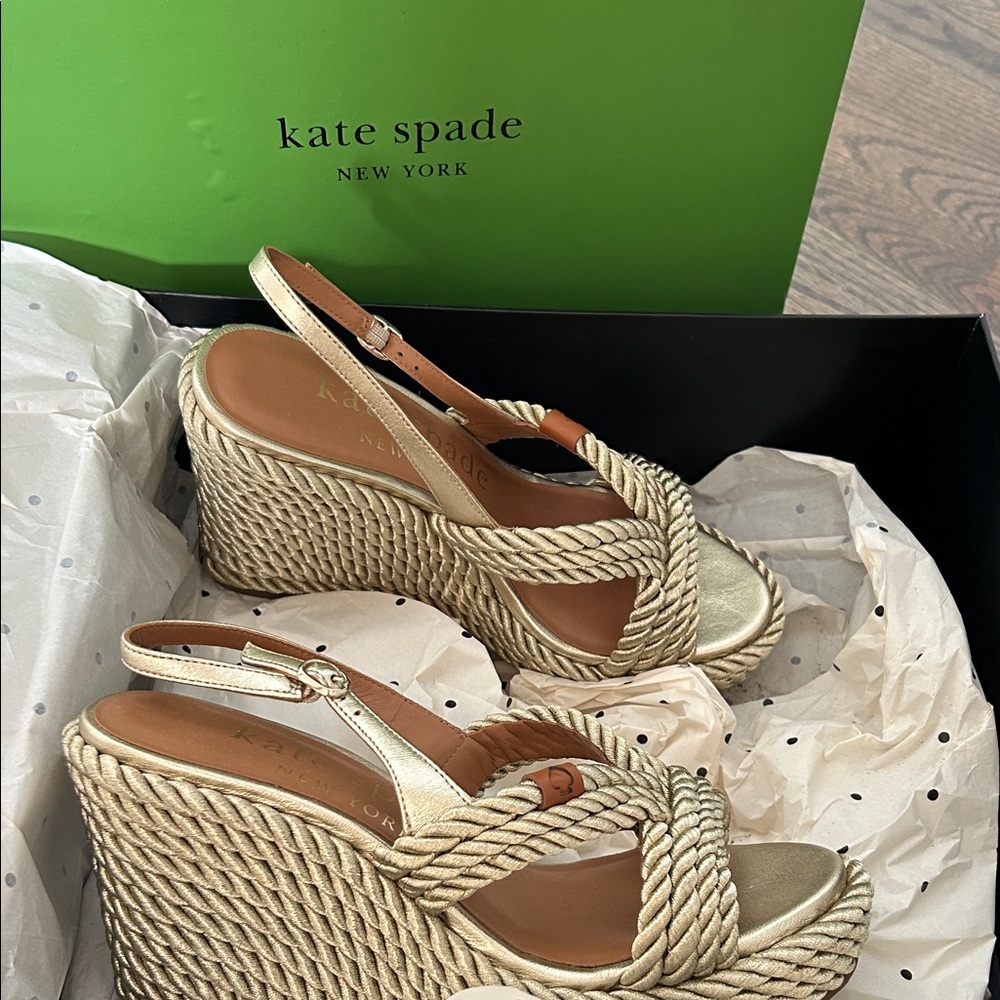 Kate Spade Metallic Gold Woven Wedges